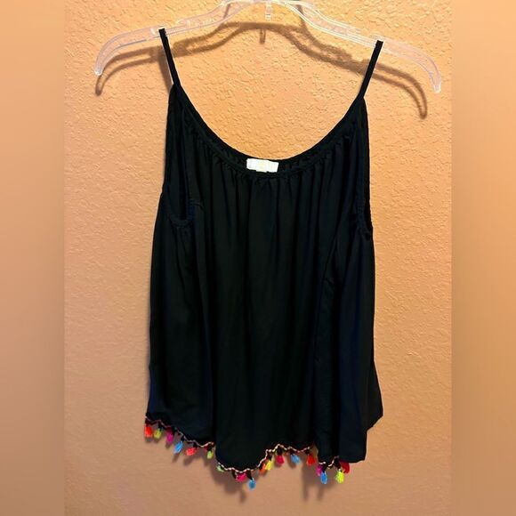Charming Charlie black off the shoulder top with colorful tassels - Picture 1 of 9